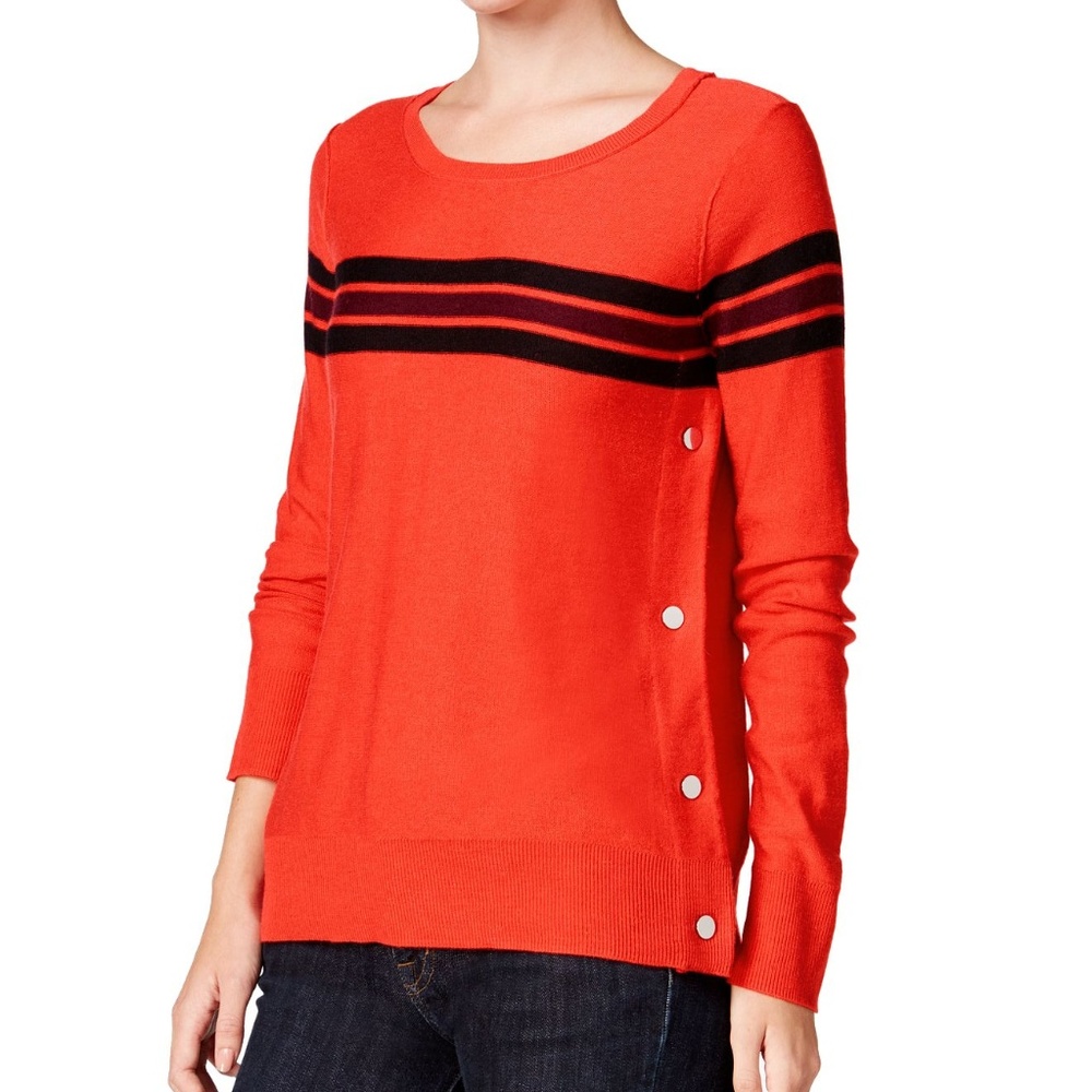 Maison Jules Striped Button Detail Sweater Red